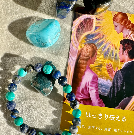 THROAT CHAKRA 第五チャクラエネルギー天然石パワーストーンブレスレット【パワーストーン4個おまけ付】