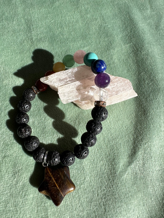 【スペイン発・全世界送料無料】チャクラエネルギー調整ブレスレット(スタータイガーアイ)