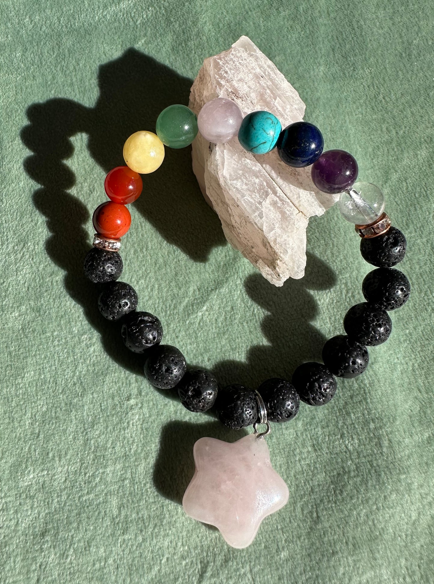 【スペイン発・全世界送料無料】チャクラエネルギー調整ブレスレット(スターローズクオーツ)