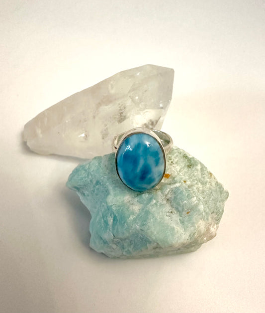 【海外送料込み】天然ラリマー Oval Larimar Ring楕円形リング｜願いを叶える幸運と前進のお守りUSサイズ６